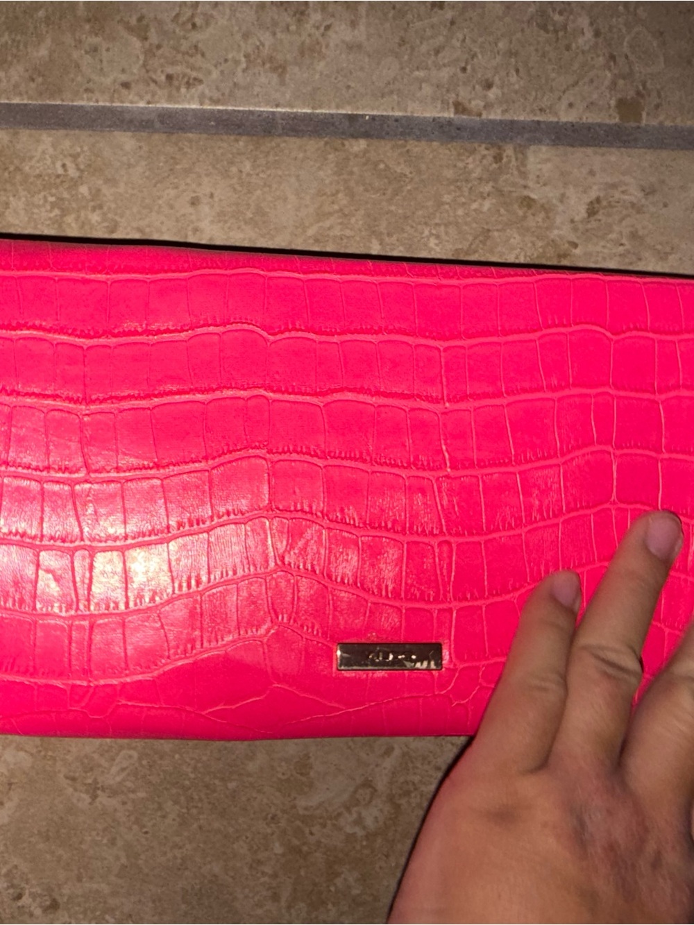 Aldo Hot Pink Croc-Embossed Shoulder Bag